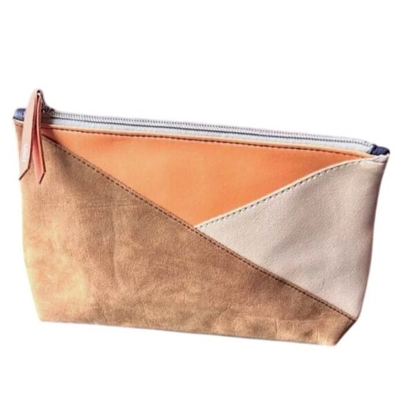 Ipsy Glam Bag Ultimate November 2020 Faux Leather/Suede Brown Blue Empty Glambag - Picture 1 of 3